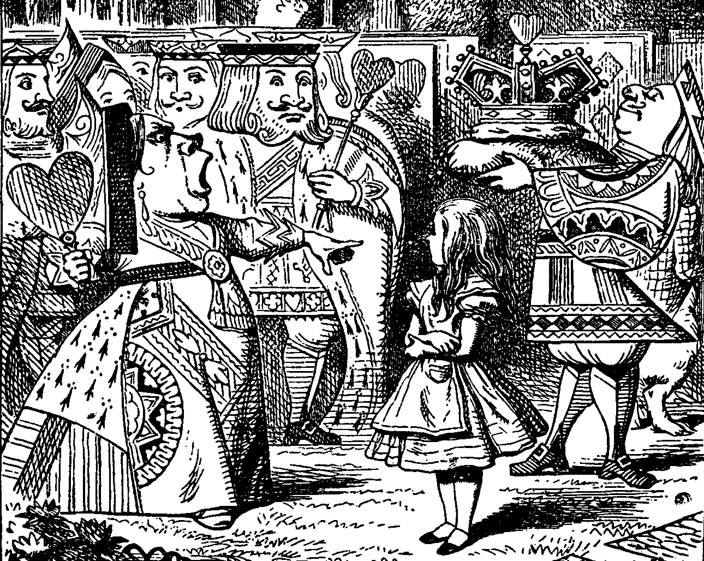 Alice and the Queen of Hearts, drawn by John Tenniel in 1869. 